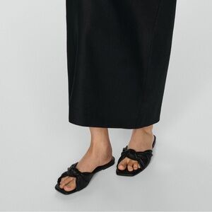 Mango MNG SQUARE TOE SANDALS WITH KNOT DETAIL Black Euro 38 US 7.5 New